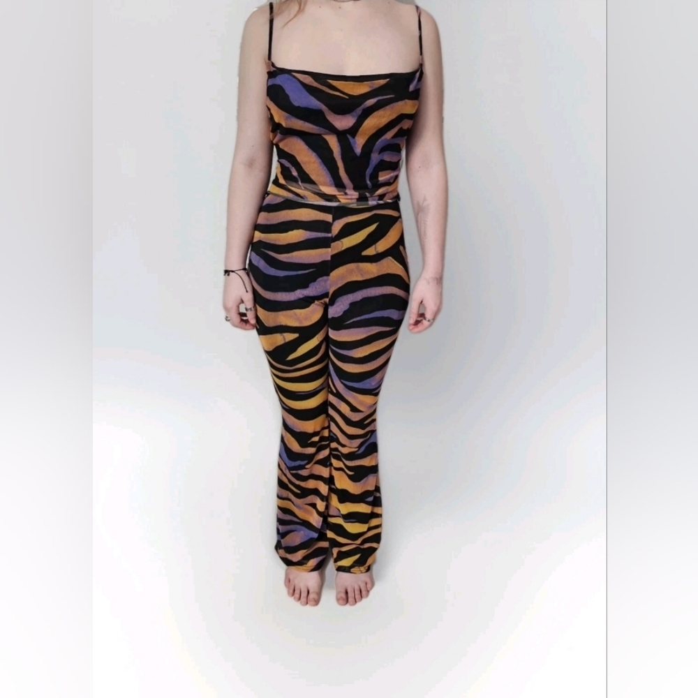 Boohoo Orange and Purple Animal Print Jumpsuit